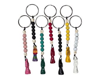 Santa Muerte Llavero Sleutelhanger Heilige Dood met Piedras de Lava en 1" Sleutelhanger Handgeknoopt 1" Muerte 5,5" 13,5 cm Lengte Vaste Curado