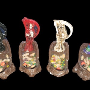 Fixed Mini 2.25&quot; Holy Death Santa Muerte Statuette in a Boat Barco Blessed Fixed Made in Mexico