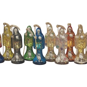 Santa Muerte 6.5" Solid Resin Specialty Holy Death Blessed Fixed Curado Dinero Money, 7 Powers, Amber, Azul, Verde, Oro, Smoke,