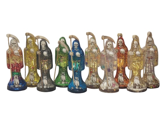 Santa Muerte 6.5" Solid Resin Specialty Holy Death Blessed Fixed Curado Dinero Money, 7 Powers, Amber, Azul, Verde, Oro, Smoke,