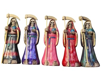 Standbeeld van Santa Muerte 6" 14,6 cm harsspecialiteit Holy Death Blessed Fixed Curado Mexico Authentico.
