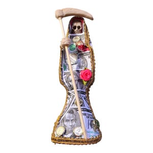 6&quot; Santa Muerte Faux Money La Riqueza, Dinero Robe Santisima Muerte Statue Seeded Cured Blessed Fixed Made in Mexico