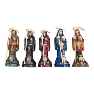Santa Muerte 6.5" Solid Resin Specialty Holy Death Blessed Fixed 7 Colors / 7 Potencia, Azul / Blue, Negro / Black
