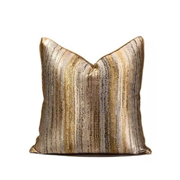 Striped Gold Color Pillow Cover - Modern Luxury Velvet Pillow - Designer Pillow - 18x18 - 20x20 - Decorative Throw Pillow - Beige Pillow -