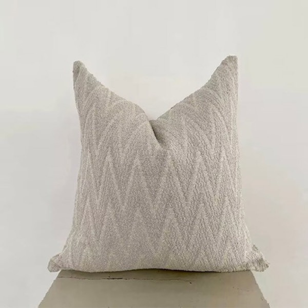 Beige Zigzag Chenille Pillow Cover - DOUBLE SIDED Beige Throw Pillow - Zigzag Textured Woven Fabric - Modern Home Decor - Sofa Cushion Cover