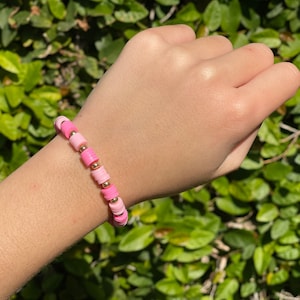 Valentine's Bracelets, Love Bracelets, Heishi Bracelet, Pink Stackable Bracelets Set of 5, Pink Clay Bead Bracelet, Bracelet Stack