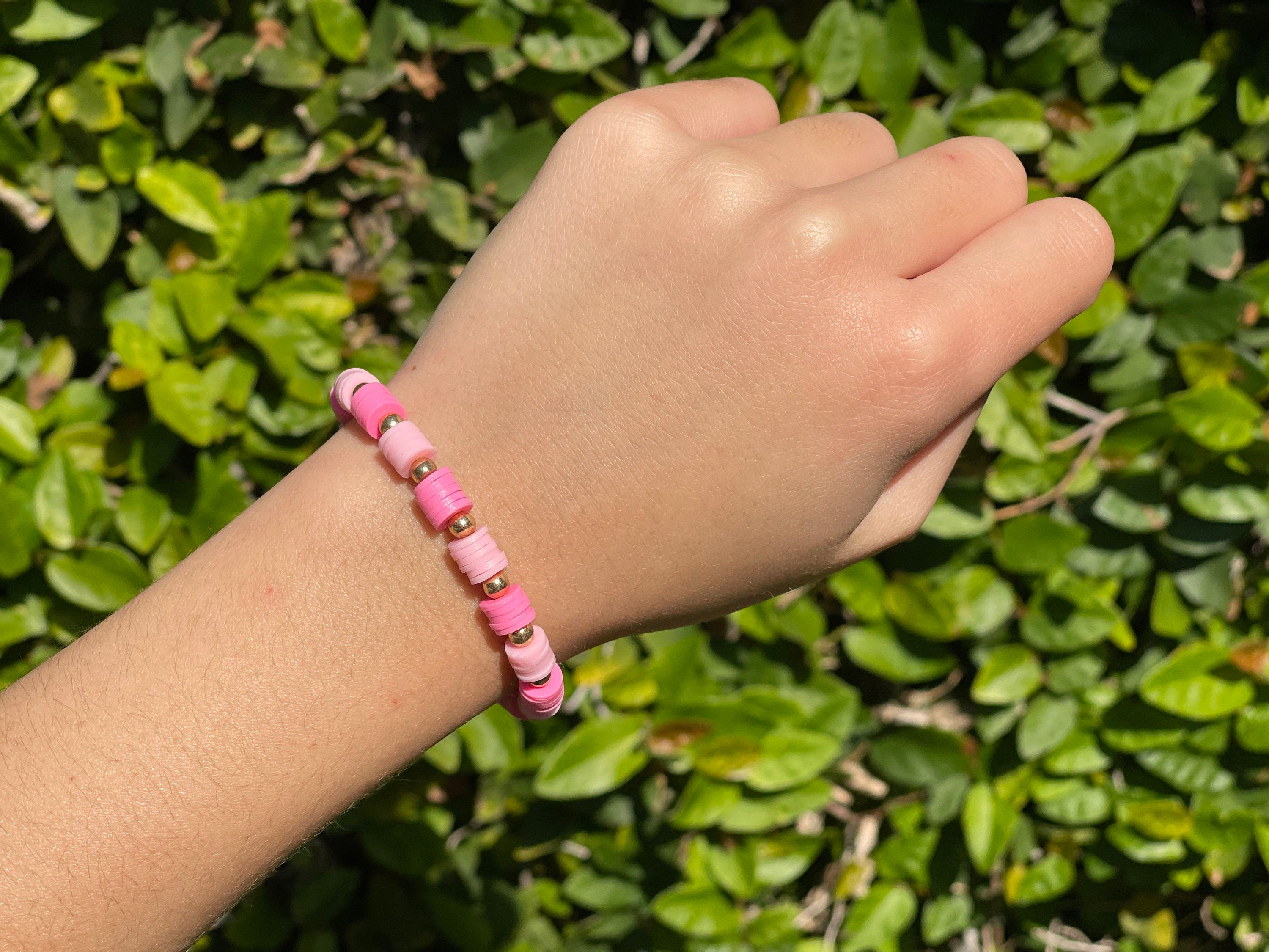 Stack of Four Pink Clay Bead Bracelet