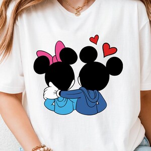 Mickey and Minnie Hug Shirt, Cute Disney Love Cartoon Tee, Romantic Couple T-Shirt with Hearts for Fans and Gifts