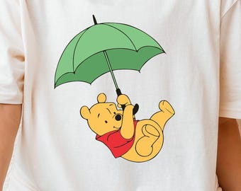 Pooh Bear Umbrella Shirt, Classic Disney T-shirt, Cute Cartoon Graphic Tee, Winnie the Pooh Rainy Day Outfit, Disney Park Shirt