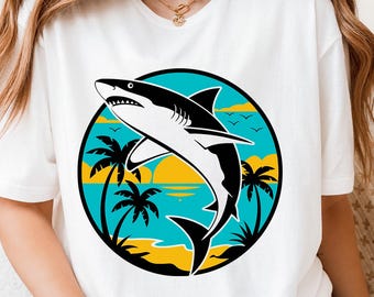 Tropical Shark Shirt Beach Fisherman Gift Ocean Summer Graphic T Shirt For Men Cool Sea Animal Vintage Retro Tee For Surfer