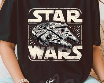Millennium Falcon Distressed Graphic Star Wars Shirt – Iconic Spaceship Tee for Classic Sci-Fi Fans