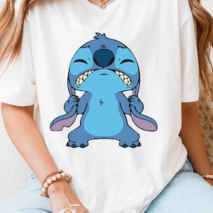 Funny Angry Stitch Shirt – Disney Graphic Tee for Fans, Lilo & Stitch Mood Shirt, Blue Alien Cartoon Outfit