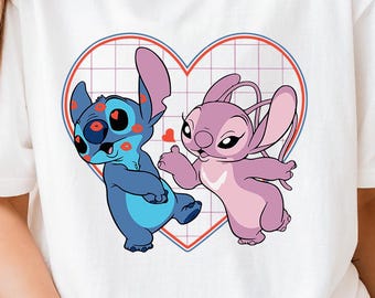 Stitch and Angel Heart Shirt – Disney Couple Tee, Lilo & Stitch Love Graphic, Cute Valentine Gift Idea