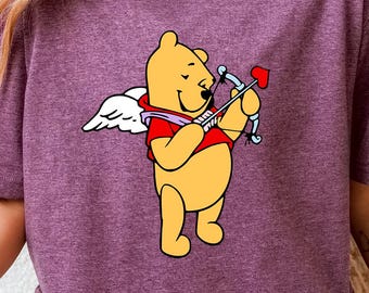 Winnie The Pooh Cupid Shirt, Cute Valentine's Day Cartoon Tee, Romantic Pooh Bear Shirt, Disney Love Shirt, Cozy Oversized Tee