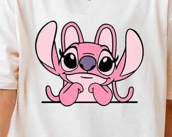 Angel Peeking Bunny T-Shirt | Lilo and Stitch’s Angel Kawaii Graphic Tee for Cute Pastel Fashion and Disney Fans
