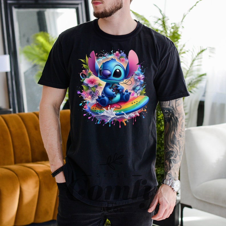 a man wearing a black shirt with a stitching stitch stitch stitch stitch stitch stitch