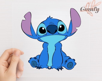 Sitting Stitch DTF Transfer | Cute Disney Alien Iron On Print | Ready To Press Heat Decal | Cartoon Character Gift Idea