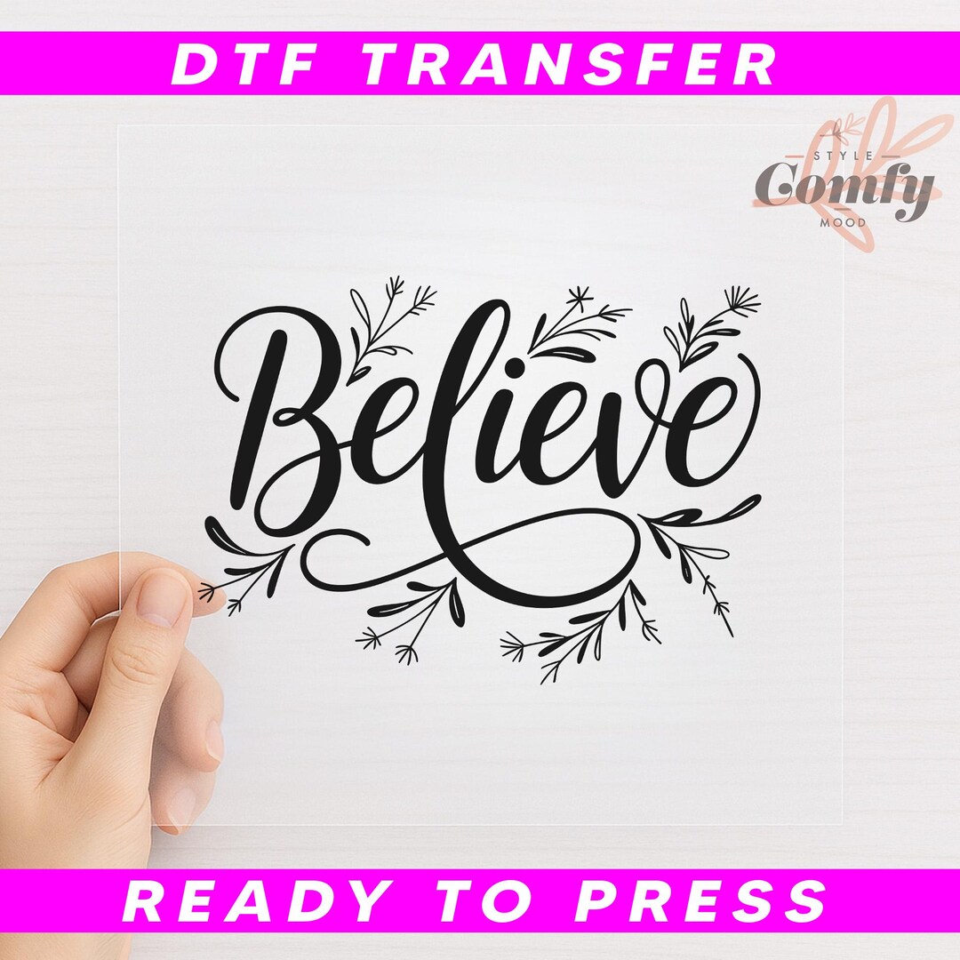 Believe Script Lettering DTF Transfer - Elegant Black Christmas ...