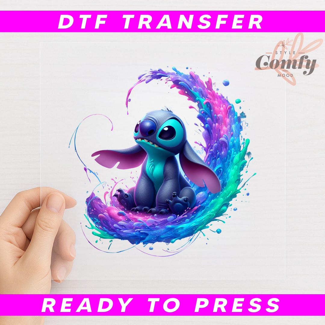 Stitch Color Splash DTF Transfer | Hawaiian Alien Watercolor Print ...