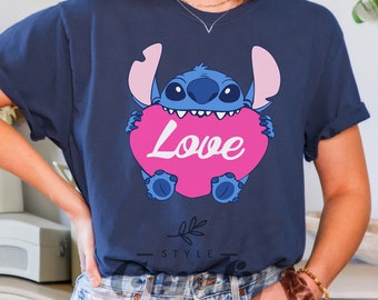 Disney Stitch Love Comfort Colors® Shirts, Couple Shirts, Lilo and Stitch, Angel and Stitch, Gift for Her, Disneyland, Disney Couple Tee