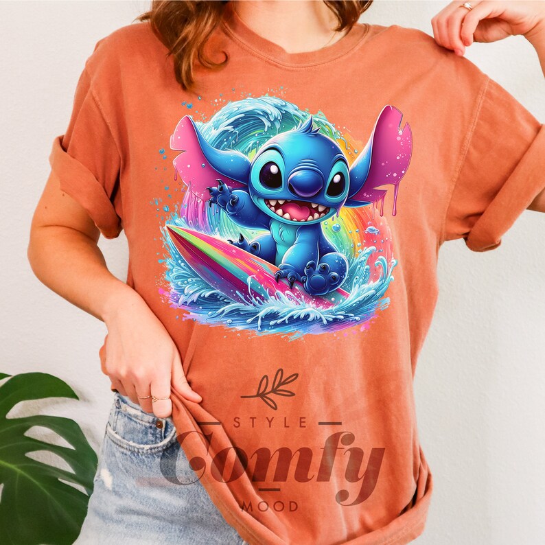 a woman wearing an orange shirt with a stitching stitch stitch stitch stitch stitch stitch