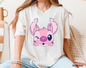 Winking Angel Face Shirt - Cute Pink Cartoon Character T-Shirt - Valentines Day Gift Tee for Her or Daughter