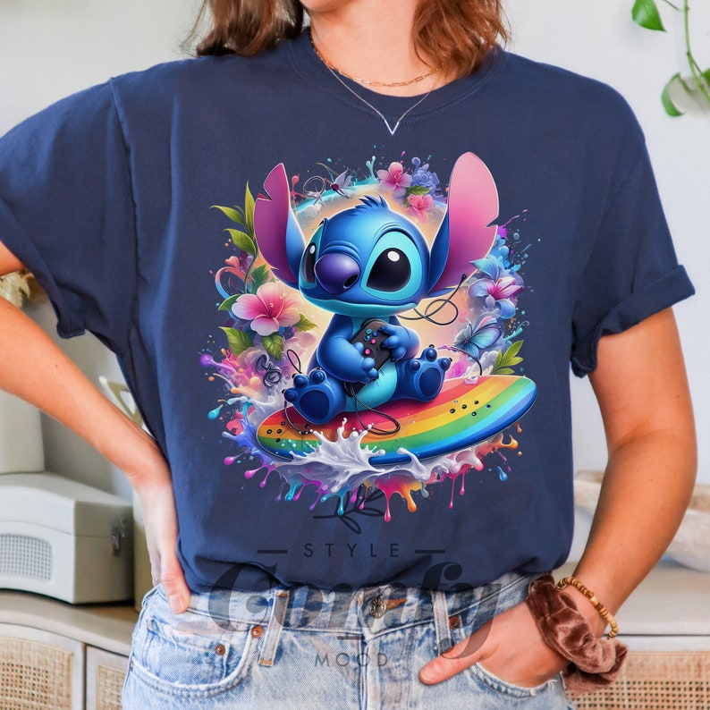 a woman wearing a t - shirt with a stitching stitch stitch stitch stitch stitch
