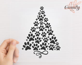 Christmas Tree Paw Print DTF Heat Transfer Ready To Press Dog Lover Holiday Pressing Pet Design