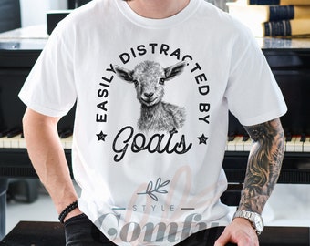 Comfort Colors® Easily Distracted by Goats Shirt, Farm Animal Shirts, Farm Lover, Sheep Shirt, Countryside, Animal Lover, Gift for Him