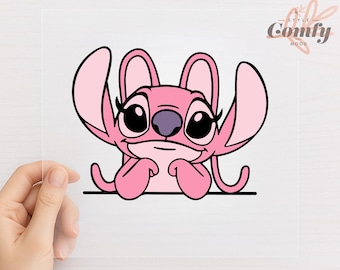 Angel Pink Alien DTF Transfer Ready To Press | Cute Girl Cartoon Heat Press Design | Stitch Character DTF Print