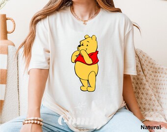 Thinking Pooh T-Shirt, Cute Reflective Bear Shirt, Winnie The Pooh Tee, Cartoon Mood Tee, Thoughtful Expression Tee Gift Idea