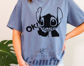 Disney Stitch Ok Comfort Colors® Shirts, Lilo and Stitch, Angel and Stitch, Disneyworld, Oversized Shirts, Couple Gift, Experiment 626