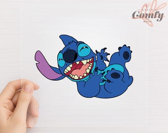 Transferencia DTF de puntada sonriente lista para imprimir / Impresión DTF de despegue en caliente de extraterrestre con divertido dibujo animado / Prensa de calor de puntada azul