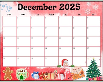 Editable December 2025 Calendar, Christmas Countdown, Fillable Printable Digital Download, Red Truck, Cute Christmas Tree, School Planner