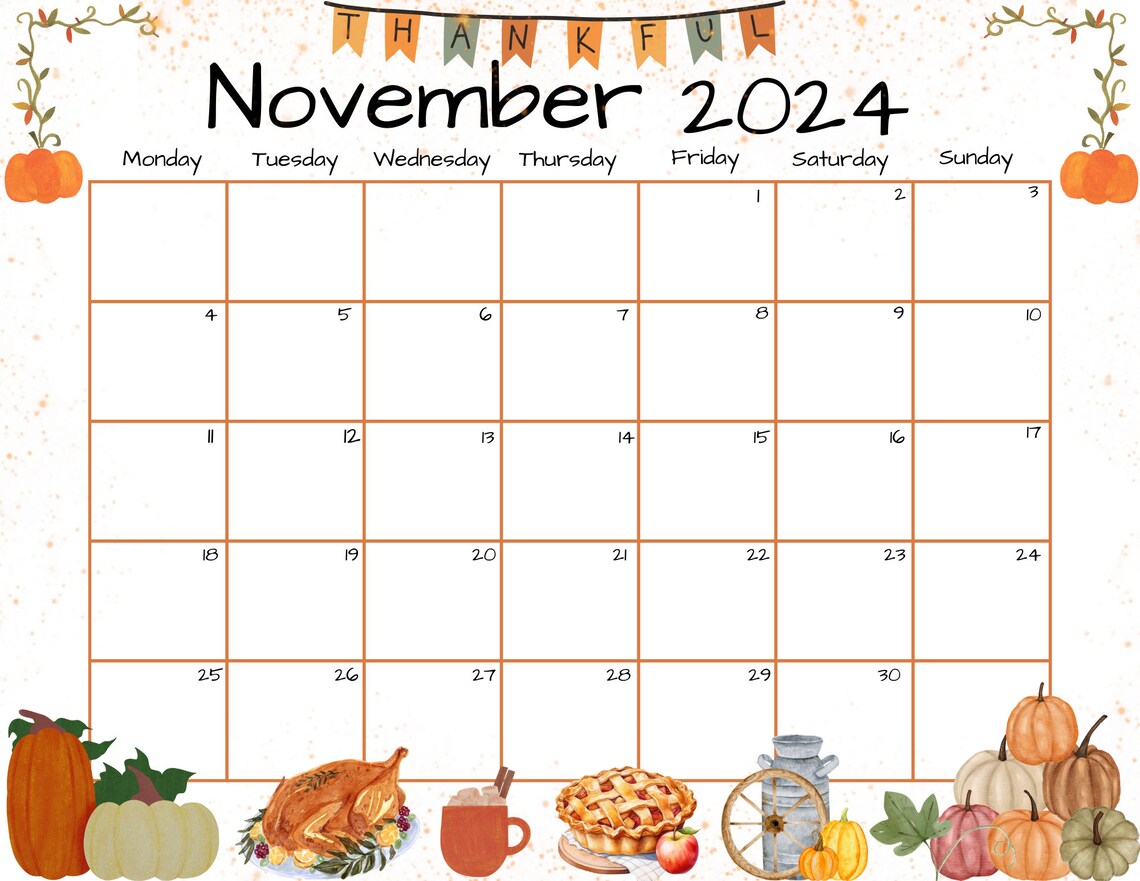 Editable November 2024 Calendar, Printable Calendar Thanksgiving 2024