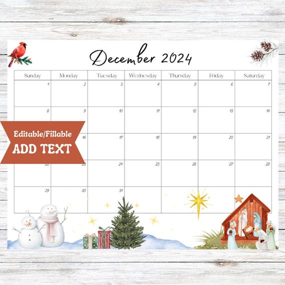 Editable december 2024 calendar printable, activity planner ...