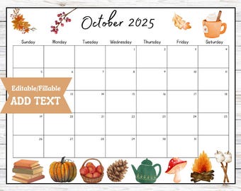 Editable October 2025 Calendar, Printable Fillable Digital Download, Fall Planner, School Office Template, Halloween Black Spooky Ghost