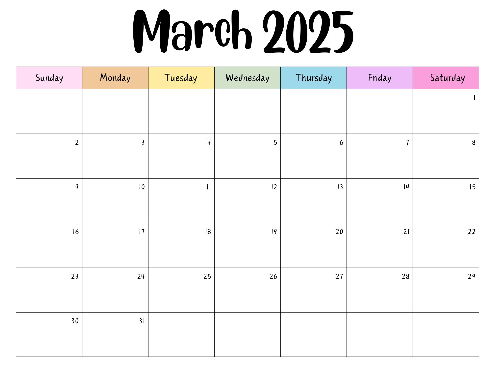 EDITABLE March 2025 Calendar Fillable Monthly Activity Planner