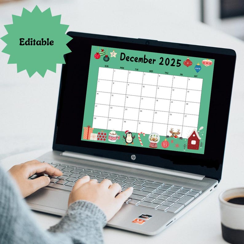 Editable December 2025 Calendar, Fillable Printable Digital Download