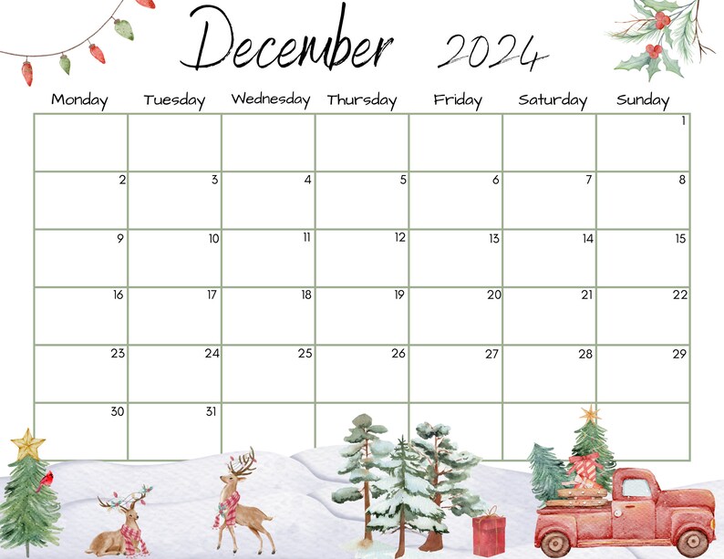 Editable December 2024 Calendar, Christmas Countdown, Fillable