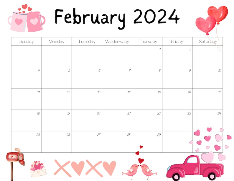 Editable February 2024 Calendar Printable, Activity Planner, Classroom