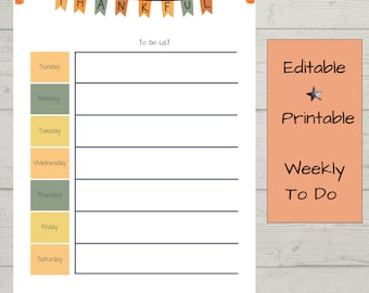 EDITABLE Meal Planning November 2024 Calendar, Weekly Printable Calendar, Instant Download Template, Printable Weekly To Do List