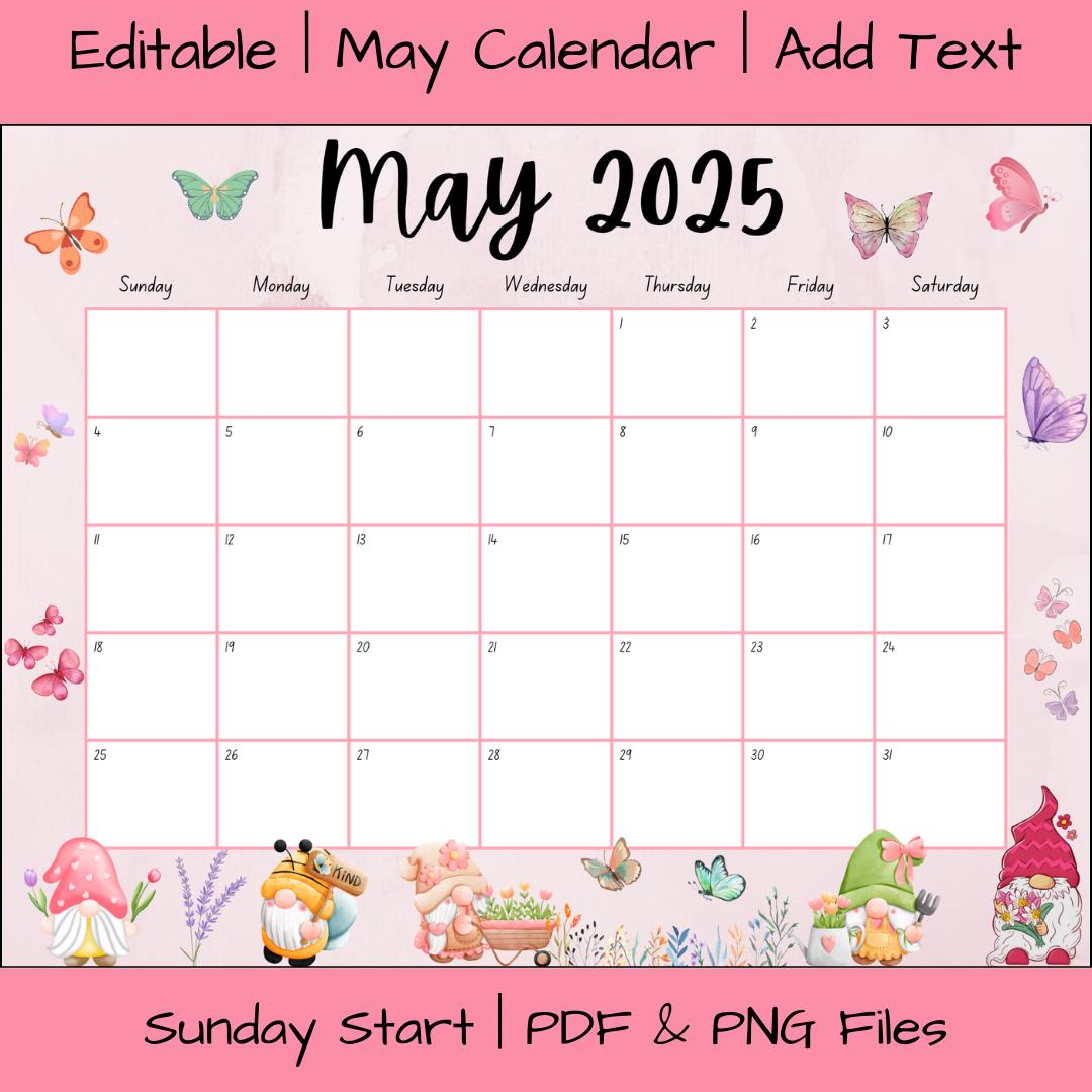 EDITABLE May 2025 Calendar, Printable Wall Calendar, Digital Download