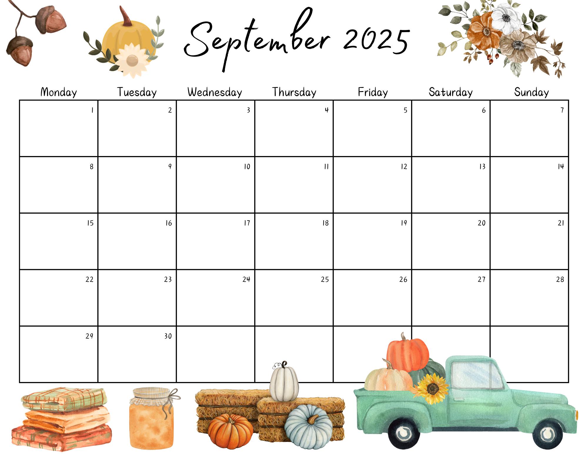 Editable September 2025 Calendar, Printable Fillable Digital Download ...