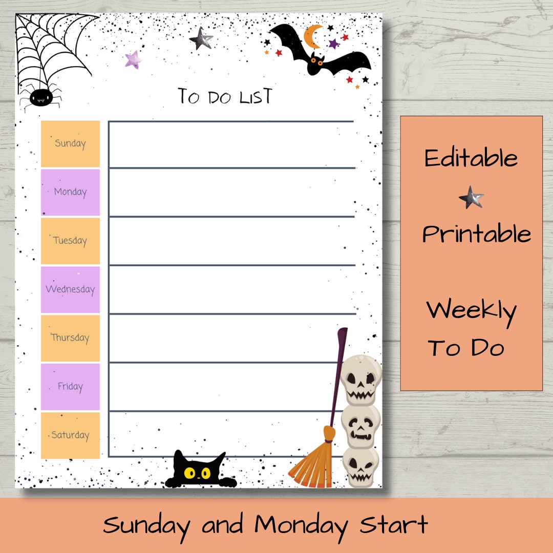 EDITABLE October Weekly Calendar Halloween Printable Planner Instant EDITABLE October Weekly Calendar Halloween Printable Planner Instant