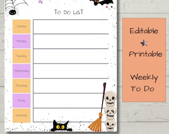 EDITABLE October Weekly Calendar, Halloween Printable Planner, Instant Download Template, Printable Halloween Theme Weekly To Do List