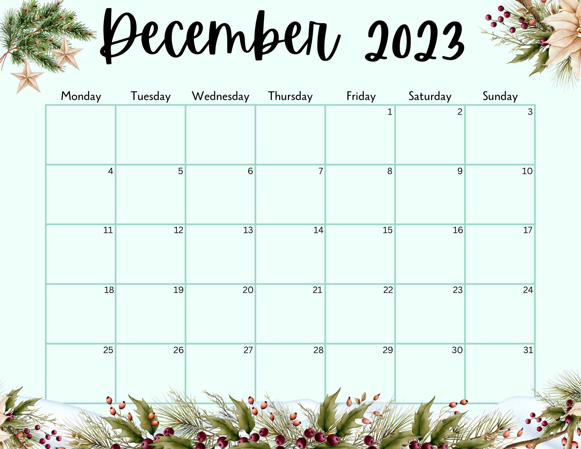 Editable December 2023 Calendar Pdf