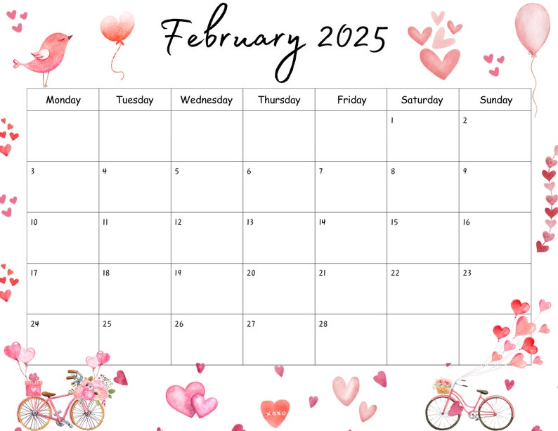 Editable February 2025 Calendar Printable, Activity Planner, Classroom Calendar, Digital