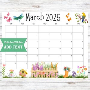 BEWERKBARE kalender maart 2025 invulbare maandelijkse activiteitenplanner klaskalender digitale wandkalender Instant Download kantoorkalender