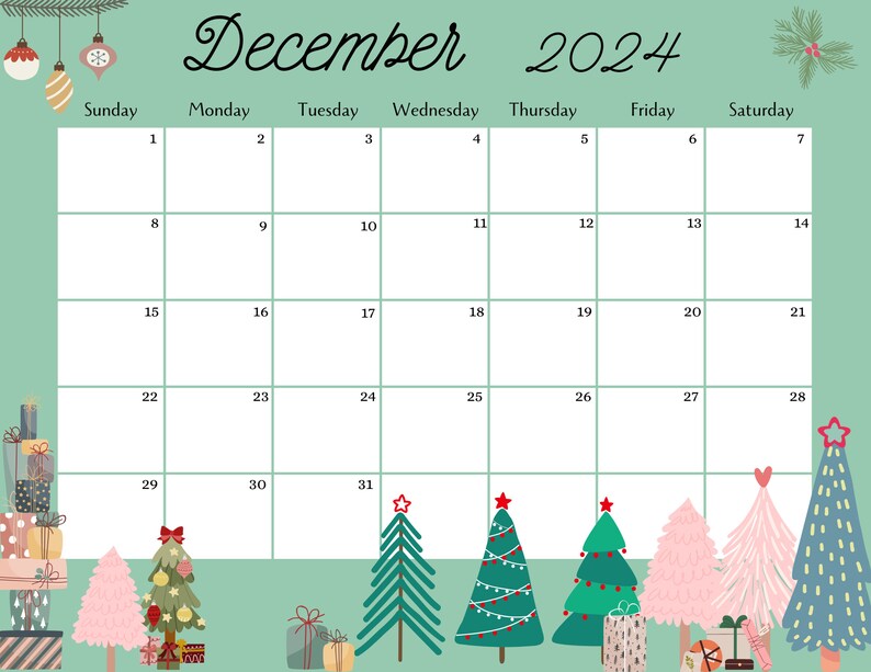 Editable December 2025 Calendar PDF Template, Christmas Countdown